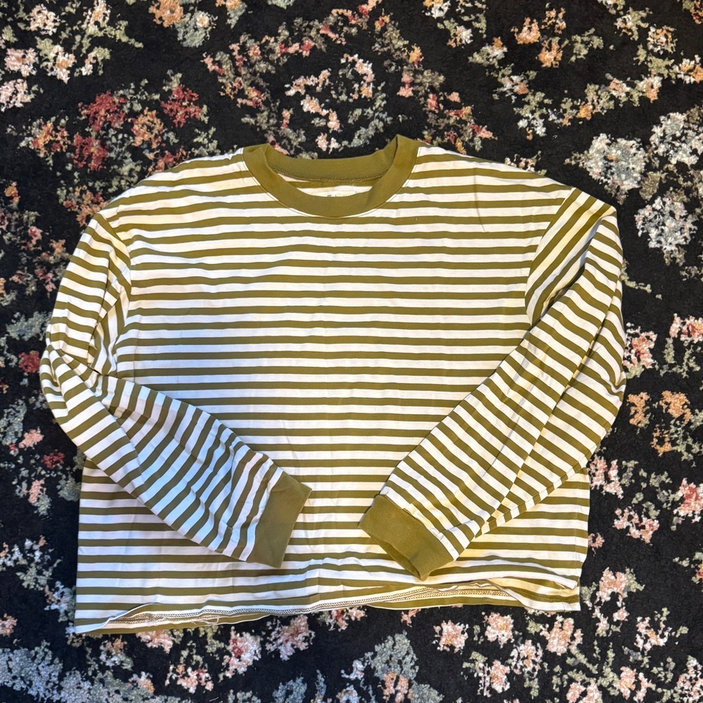 Madewell Spiced Olive Supima Cotton Long-Sleeve Tee in Zetta Stripe Women M